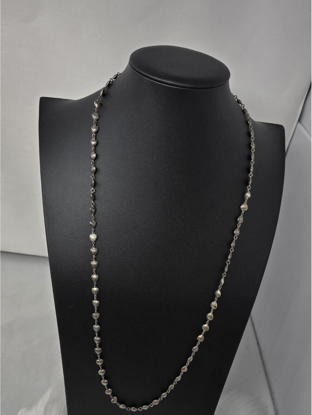 925 Sterling Silver Puffed Heart Link Necklace 29" Vintage